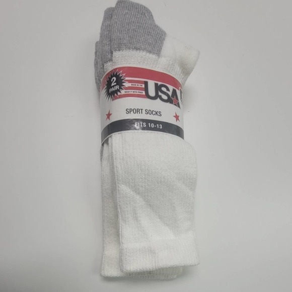 Set of 2 -  USA Sport Socks - White - Sz 10-13 - Picture 1 of 2
